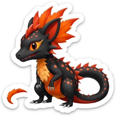 Magmatic furry spotted Salandit-Noivern-Litten-Hybrid (Full body) sticker