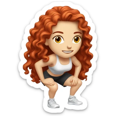 Sporty white Girl coach with long curly red hair doing squat with heavy weights sticker