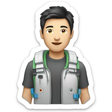 asian young man with rj45 sticker