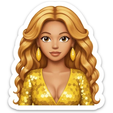 Beyonce with long strawberry blonde hair, yellow sequin outfit and earrings  sticker