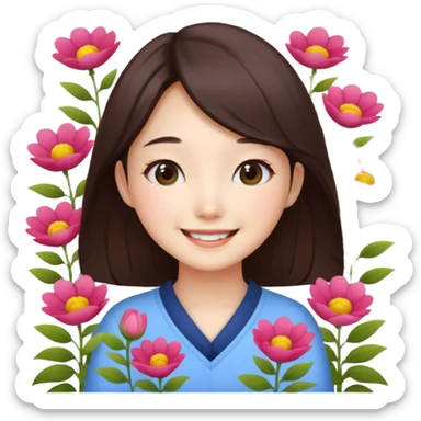 Cute korean girl background flower garden  sticker