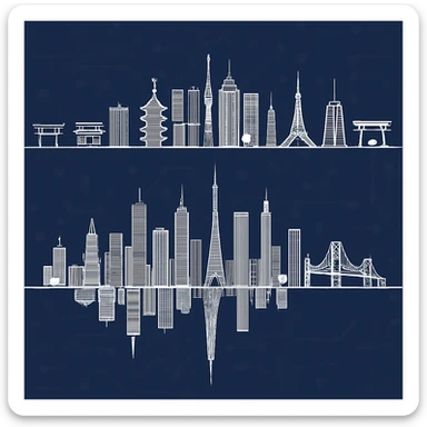 turn the san francisco skyline upside down and place it directly below the tokyo skyline sticker