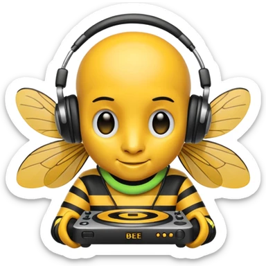 DJ bee with headphones sticker