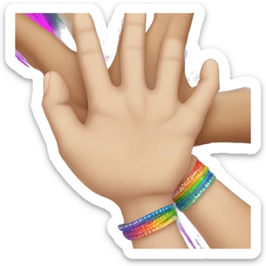 light skin arm with many rainbow bracelets on sticker