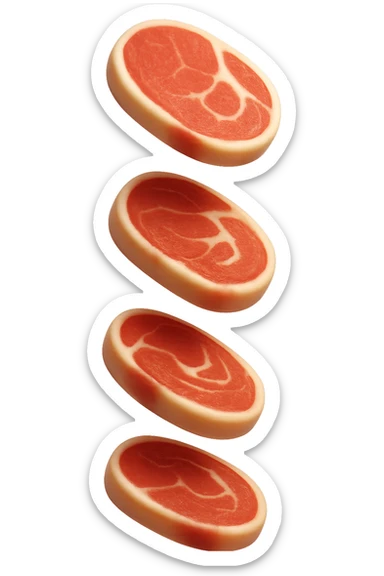 emoji stile iphone in 3d di fette di carne che cadono verticalmente dall'alto, iperrealistico 4k sticker