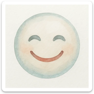 a smiling face emoji in a watercolor 2D style, soft edges and gentle colors sticker