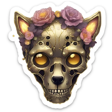 iridescent kintsugi fluffy zombie black brown gold dog fox head zombie skull skeleton gold mechanical nebula galaxy stars colorful flowers fairy lights vintage zombie sticker