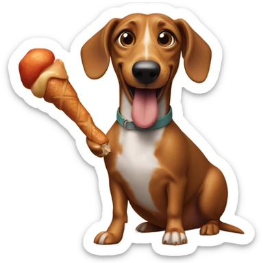 Wiener dog with a chicken drumstick smiling sticker