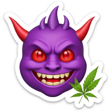 Purple devil emoji with weed in his mouth  sticker