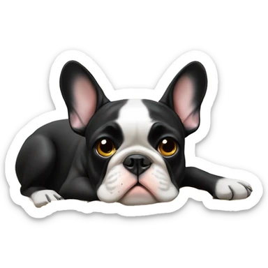 Black-and-tan French bulldog laying on big pile of gold coins sticker