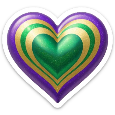 Gold, purple and green glitter Mardi Gras heart sticker