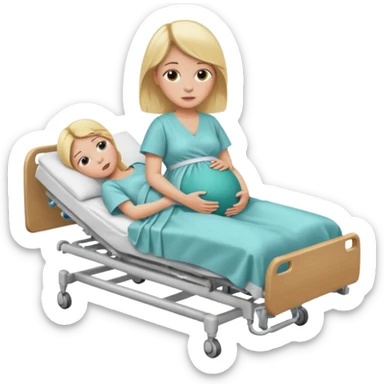 One blonde Pregnant woman in hospital bed with legs elevated unhappy sticker