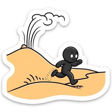 cartoon person tiptoeing and hopping quickly across hot beach sand with steam rising from footprints sticker