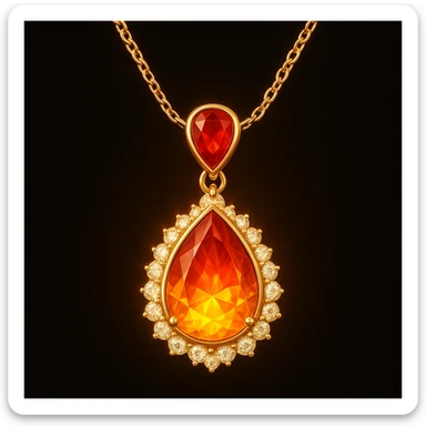 Add a yellow fiery light to the teardrop ruby pendant, representing transformation and rebirth sticker