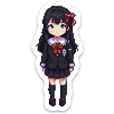 Japanese anime schoolgirl in pixel art style sticker