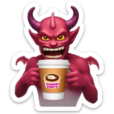 a demon holding a dunkin donuts coffee cup sticker