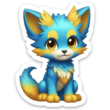 Anthro-Edgy-Cool-Blue-Yellow-Beige-Orange-Contrast-Colors-Fantasy-Fur-Sona-Chibi-Shiny-Fakémon-Hybrid full body sticker