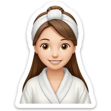 happy white long brunette hair girl with hazel eyes in a bathrobe and her hair tied up in a towel sticker
