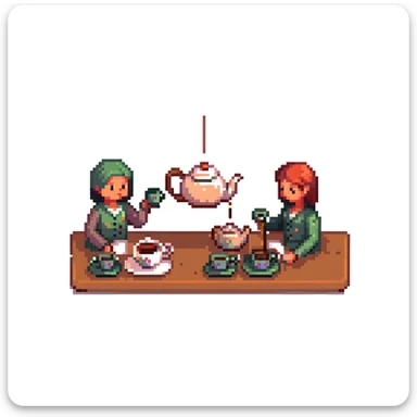 Traditional Chinese tea ceremony with teapot, cups, and person serving tea sticker