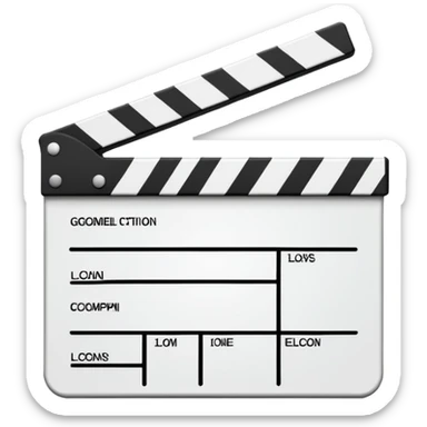 film clapperboard with geometric shape, thin black outlines, single diagonal line, simple design sticker