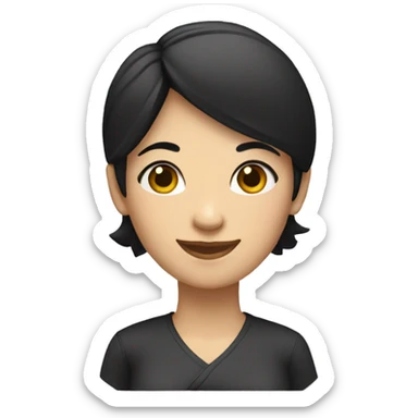 A white woman with straight black hair slightly to the side, arms crossed, smiling, and winking. sticker