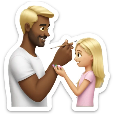 blonde daughter paints blonde dad's nails sticker