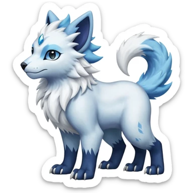 Icy glistening flaky scaly furry flurry hyper-realistic cozy boreal boreal-lupus-Lunaray-Manectric-Absol-Luxray-Bobcat-Fakémon-fusion-animal-creature, full body  sticker