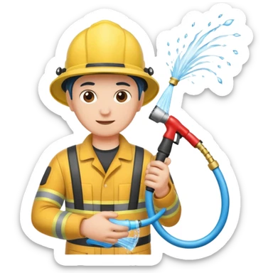 A hand holding a water hose and extinguishing the fire sticker