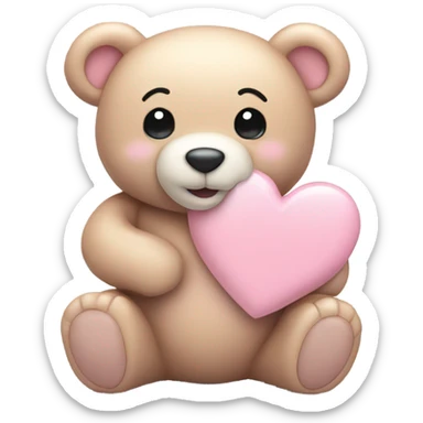 light pink teddy bear holding a heart smiling sticker