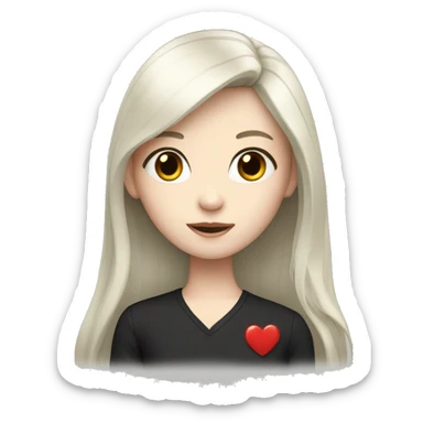Pale girl with long black hair with heart  sticker