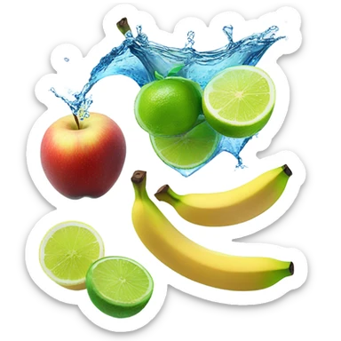 BANANA APPLE LEMON AND LIME WITH ICE CUBES water splash sticker