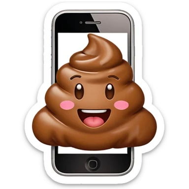 mobile phone with poop emoji on the screen sticker