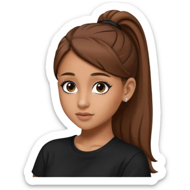 Ariana Grande high ponytaw with brown hair and with black thsirt and and eyeliner make her look 20 sticker