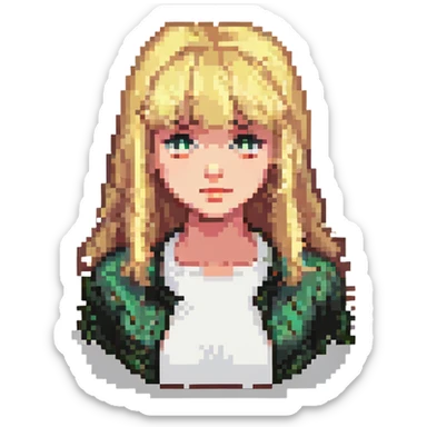 blonde girl with choppy bangs, pixel art style sticker