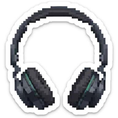 Retro pixel art black wireless headphones with minimal details sticker