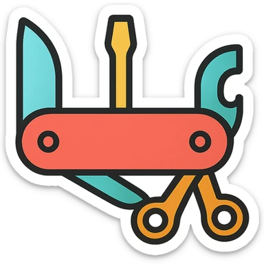 a multitool, like a pocket-knife with multiple tools, color outline icon style sticker