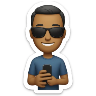 A guy with short hair and sunglasses holds a cell phone in his hand sticker