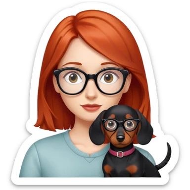 red-haired girl with glasses with a black dachshund sticker