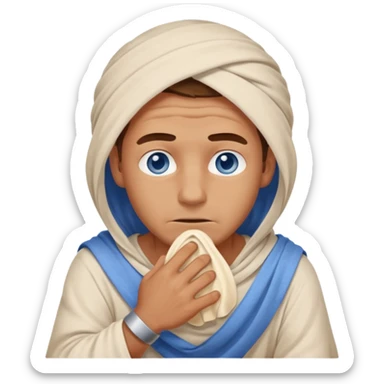 blue eyed desert man cowered with creme cloth sticker