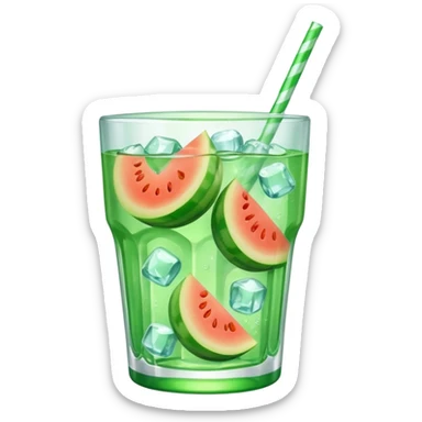 small cup of melon soda with ice cubes, no fruit sticker