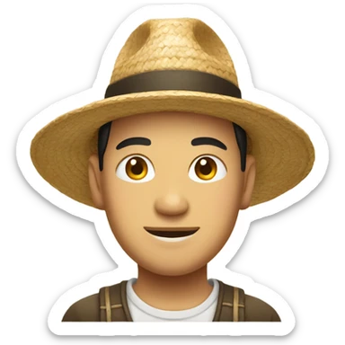 Chinese man with a straw hat sticker
