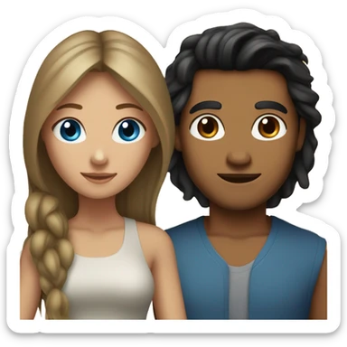 Long light brown hair woman blue eyes with man with olive skin with black hair  sticker