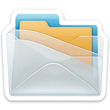 A simple emoji-style icon of a transparent white plastic folder, minimal and clean, with a visible envelope inside labeled “Henry Ballester”, subtle translucency, rounded corners, and soft shading. sticker