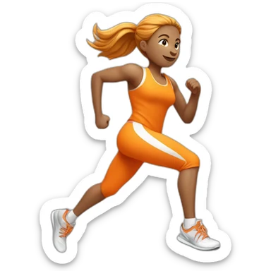 female athletic parcour athlete in orange white cloths, running sticker