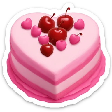 Pink heart cake with cherries sticker