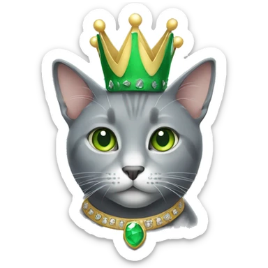 Grey cat with green eyes and a crown  sticker