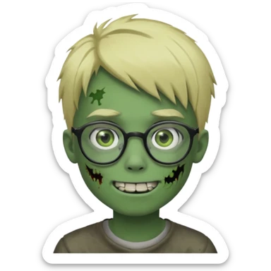boy zombie with blonde emo hair and green skin and glasses and corner smile sticker