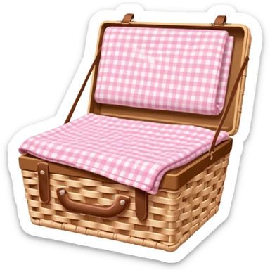 picnic basket with light pink gingham blanket sticker