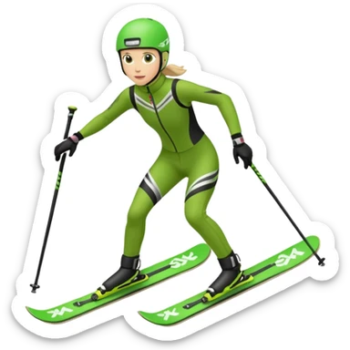 Xc ski racer in green and black clothing. Full body, skate skiing  sticker