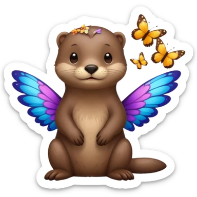 otter with butterflies having an idea sticker